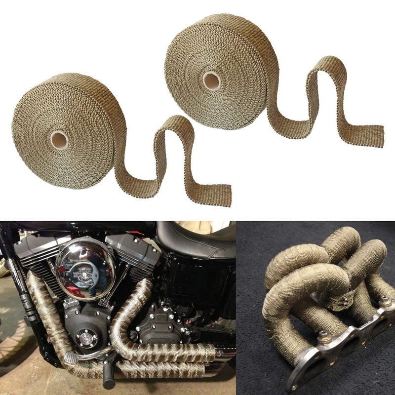 LEDAUT لفائف LEDAUT 2 رول 2" × 50' من لفائف عزل الحرارة التيتانيوم لعوادم الدراجات النارية مع شريط حماية من الألياف الزجاجية مع روابط من الفولاذ المقاوم للصدأ - Image 5